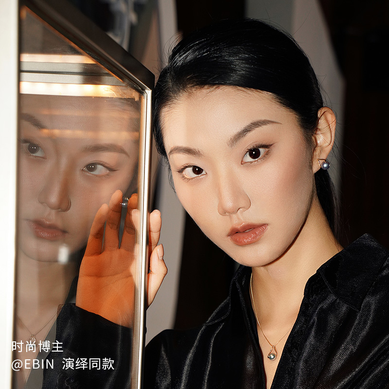 CIRCLE珠宝朱雀系列18K黄金天然蓝灰akoya海水珍珠吊坠项链女礼物 - 图0