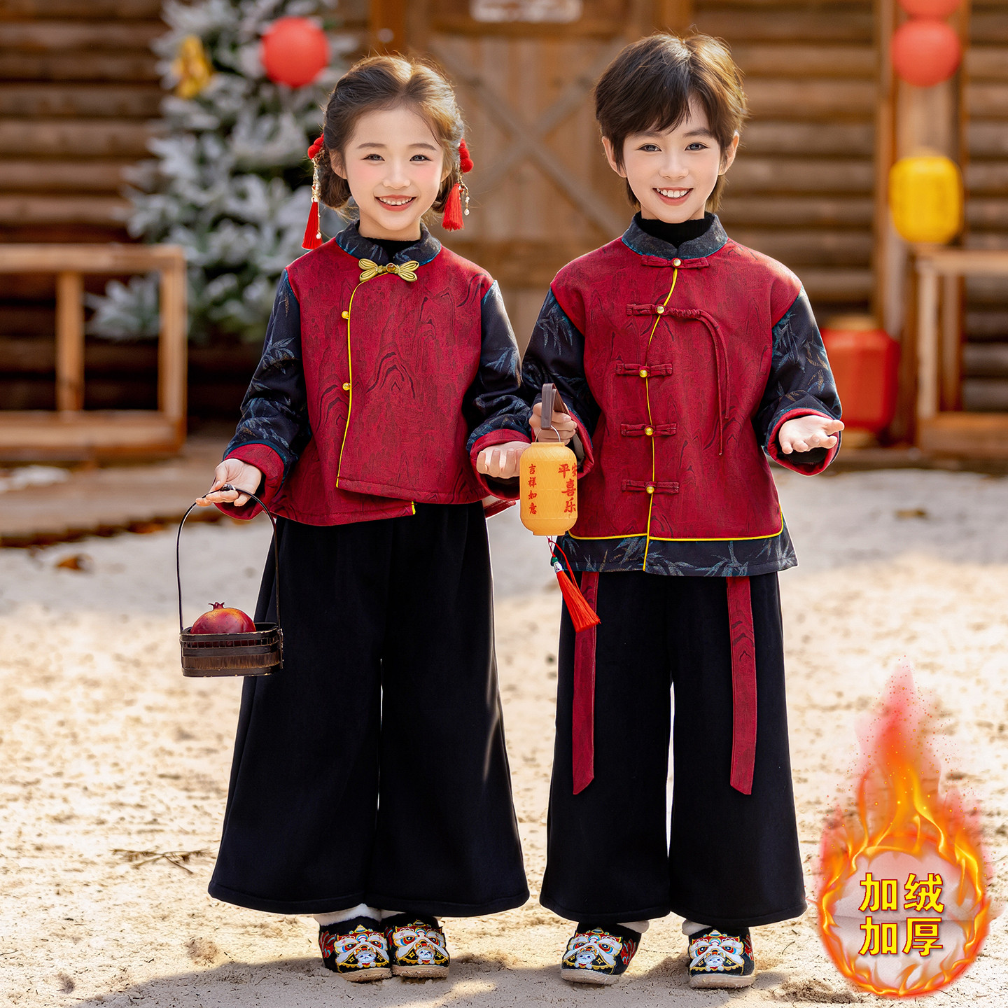 男童加绒汉服冬季中国风女童唐装套装古装新中式拜年服儿童表演服,淘宝优惠券,粉丝福利购,淘宝优惠卷