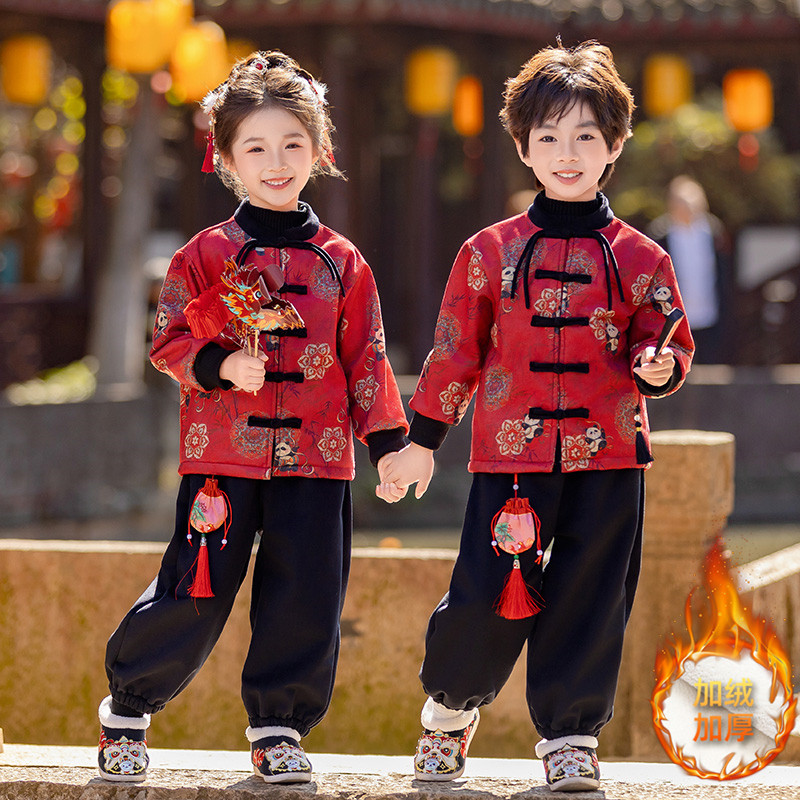 男童加绒汉服冬季新中式古装女童唐装套装中国风儿童表演服拜年服,淘宝优惠券,粉丝福利购,淘宝优惠卷