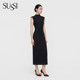 Antique 26 summer new shopping mall black turtleneck wide shoulder sleeveless commuting slim mid-leng length dress