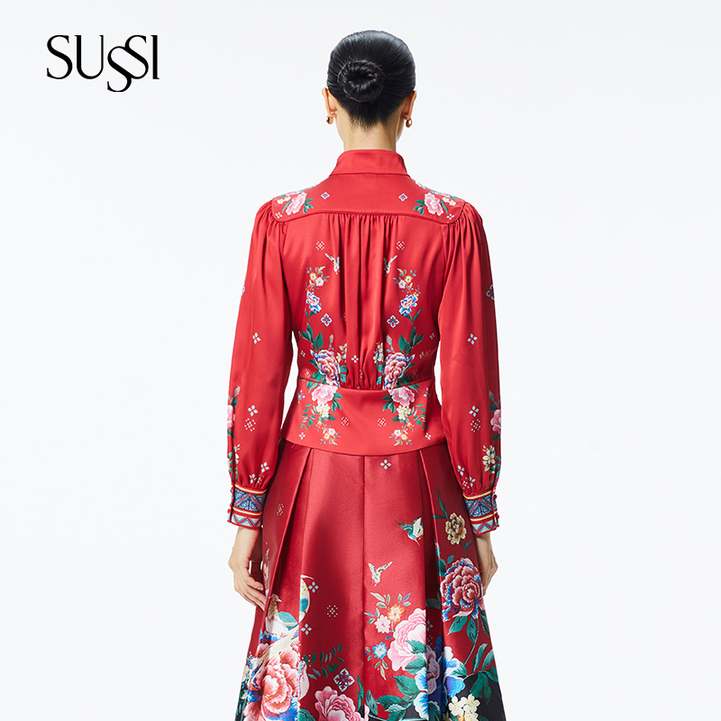 SUSSI/古色23春商场同款新年红装妈妈婚宴礼服衬衫女 - 图1