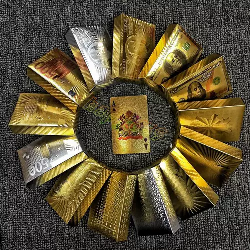 Золотой покер ПВХ Пластиковый пластиковый водонепроницаемый творческий местный тиран золотой металлический парк Кэт -карта Золотая фольга покер