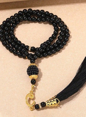 跨境热销 99-Bead Mala祈祷珠项链 极简风格多色串珠流苏项链念珠