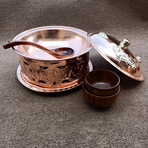 黄铜紫铜火锅宫廷御锅酒精加热菊花蒙古奶茶锅烩菜铜锅蒙餐厅锅茶 - 图1