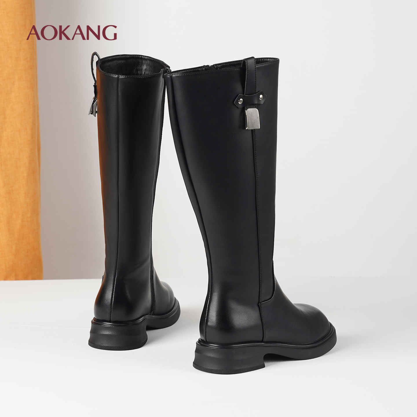 奥康 女鞋秋冬新款长筒靴女加绒保暖高筒靴子不过膝骑士靴长靴L - 图2