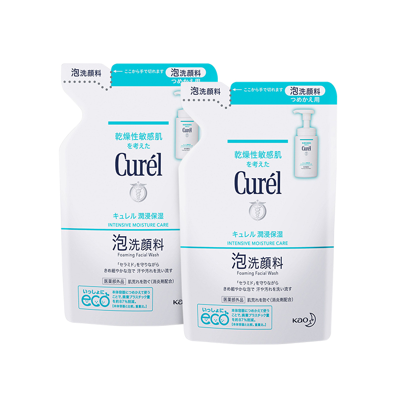 日本Curel珂润温和保湿神经酰胺泡沫洁面洗面奶补充替换装130ml*2 - 图0