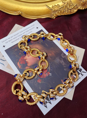 中古vintage法式复古宫廷风素金圆环琉璃项链女手链锁骨链颈链