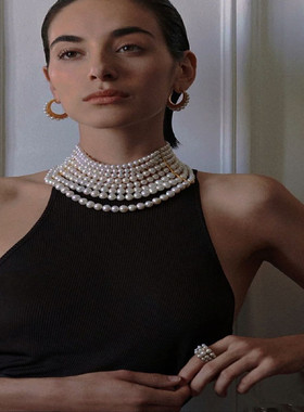 欧美法式复古多层天然淡水珍珠项链小众设计感夸张个性颈链锁骨链