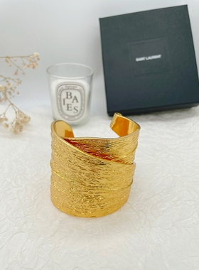 欧美vintage复古夸张叶子宽版开口手镯简约时尚街拍款个性手环女