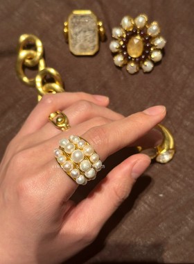 法国小众设计师Goo*sens复古巴洛克多层珍珠戒指手镯百搭食指环女