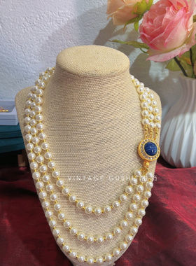 中古vintage法式小众设计多层琉璃珍珠项链复古赫本风气质锁骨链