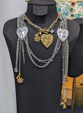 欧美小众设计感回忆系列金银色镂空爱心流苏个性街拍项链烟花耳夹