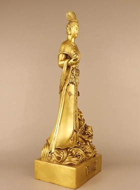 纯铜女娲娘娘铜像女娲补天站像大地之母神像客厅办公桌面摆件黄铜