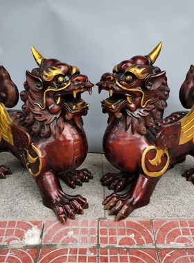 纯铜鎏金彩绘独角兽貔貅天禄摆件