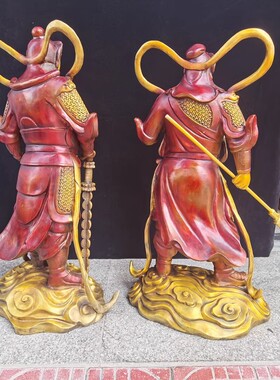 关公韦陀菩萨摆件纯铜伽蓝菩萨家用佛堂供养佛像大号关公韦陀财神