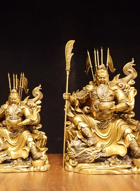 黄铜夜读春秋坐关公托宝摆件武财神关羽神像关二爷佛像客厅玄关