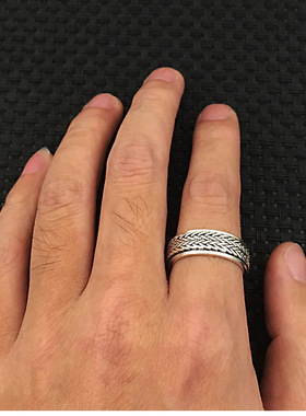 Born Free/奔放S925银饰品手工复古泰银个性指环男款转动麻绳戒指