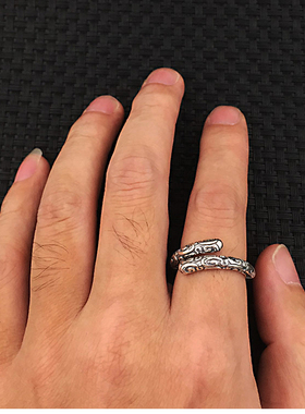 Born Free/奔放S925纯银饰品民族风金箍棒情侣戒指复古开口指环