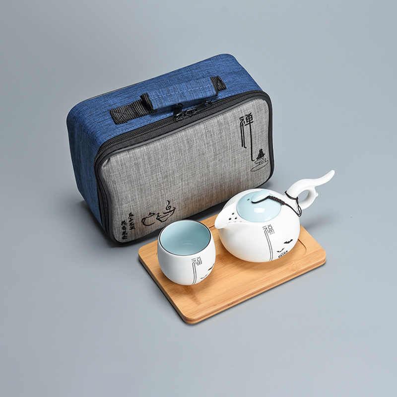 君器陶瓷迷你功夫茶具套装一壶一杯竹制托盘布包单人便携旅行茶器 - 图2