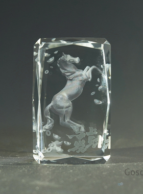 马上发财水晶内雕摆件本命年送礼