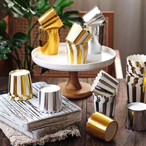 金色银色条纹纸杯蛋糕纸杯甜品台婚礼摆台 大小耐高温纸杯cuocake - 图1