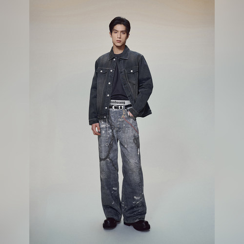 【董大力同款】haonanhuang 重置1981M康利印花宽松baggy牛仔长裤 - 图0