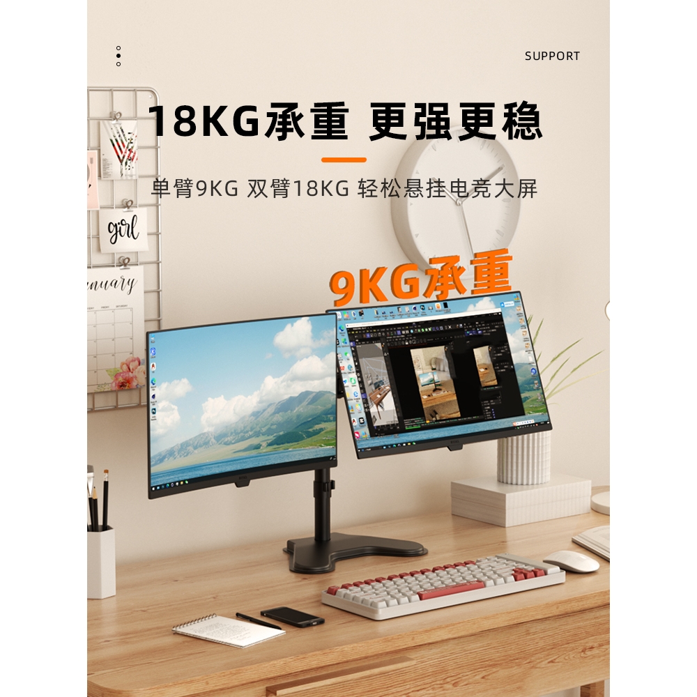 Ergotron爱格升双屏显示器支架一拖二电脑桌面屏幕机械增高架升降 - 图0