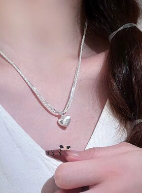 S990足银轻奢双层爱心吊坠项链女锁骨链小众高级感颈链送女友闺蜜