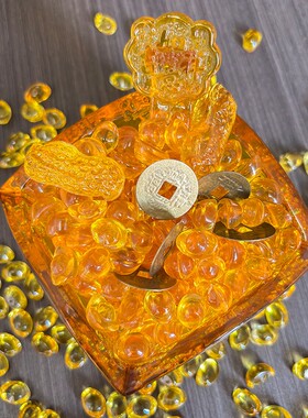 琉璃日进斗金满斗金银装满摆件吉祥瑞招财礼品家居装饰黄水晶满斗