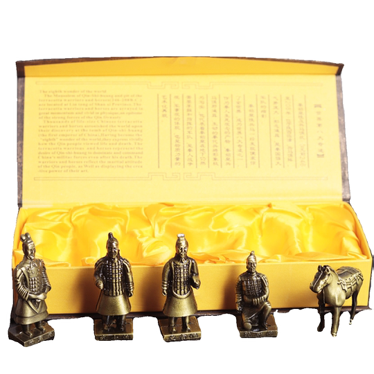 Guerreros de terracota y adornos de caballos, conjunto de ocho piezas de cinco piezas de metal de aleación, regalos de recuerdo culturales y creativos para turismo de Xi'an