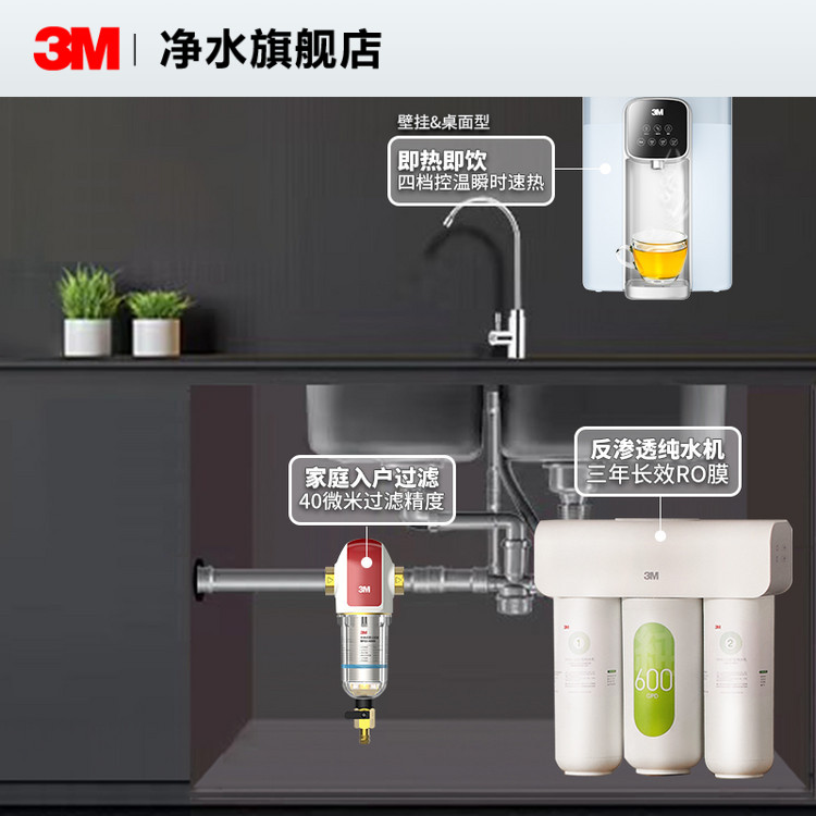 3M净水器家用直饮自来水厨下龙头过滤器RO反渗透纯水机HFRO-S620-图0