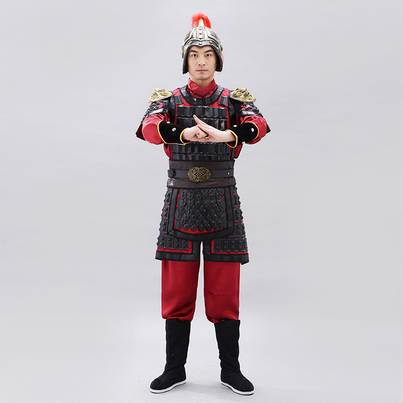 唐朝将军盔甲演出服装黑色古代明朝武将官服将士出征武士铠甲服装_虎窝淘