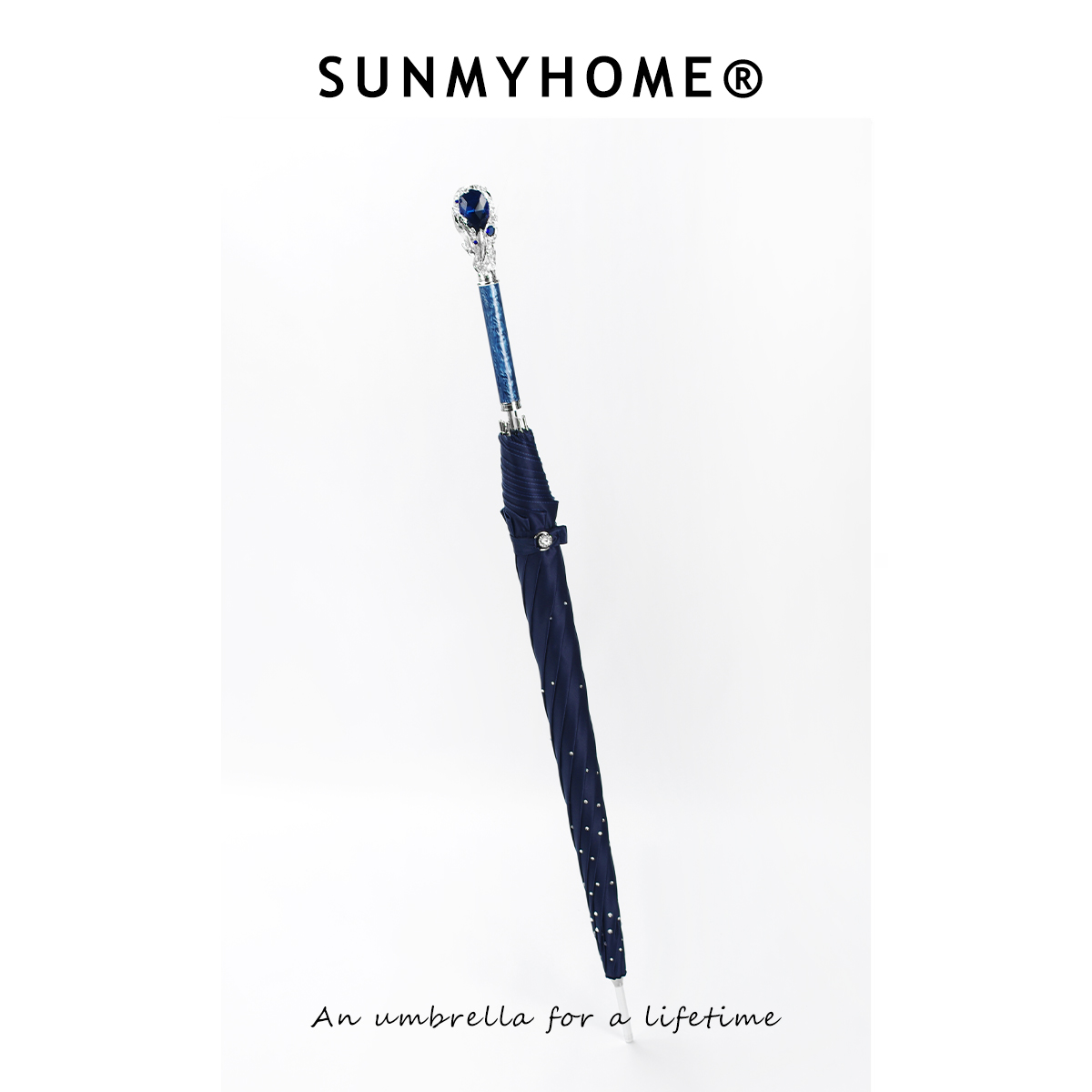 SUNMYHOME®蓝色星河满天星宝石长柄晴雨伞男绅士复古自动商务伞