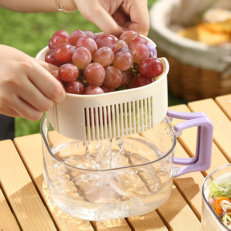 创意双层沥水水果杯带叉子外出便携式沙拉杯大容量带盖密封保鲜盒,淘宝优惠券,粉丝福利购,淘宝优惠卷