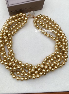 母贝珍珠茶金色多层叠戴项链