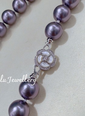 母贝仿爱迪生珍珠蓝莓紫正圆强光锁骨项链经典百搭气质高贵送妈妈