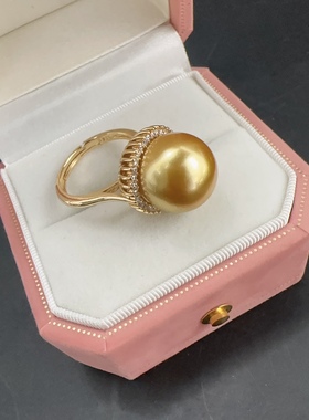 母贝仿珍珠浓金茶金色正圆强光 太阳花戒指可调节经典奢华 送妈妈