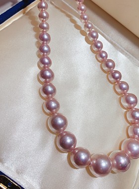 渐变项链母贝粉紫色炫彩正圆强光