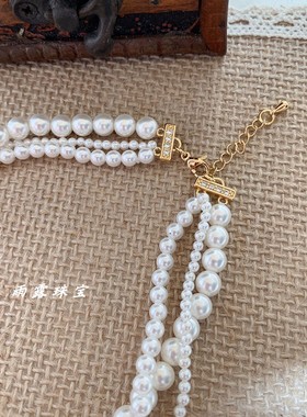 母贝仿珍珠三层缠绕项链颈链