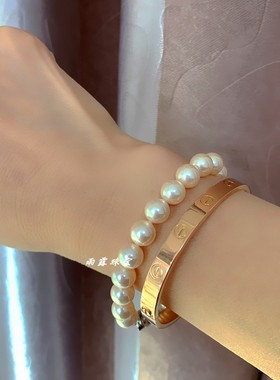 南洋母贝仿AK珍珠爆亮樱花粉手链