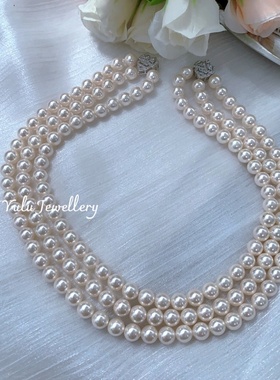 母贝仿珍珠三层锁骨项链