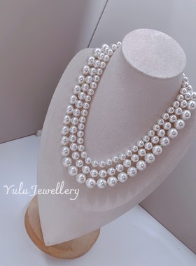 母贝澳白色珍珠三层锁骨项链