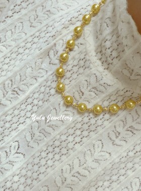 母贝茶金色流苏毛衣链一款多戴