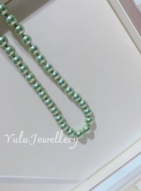 母贝仿珍珠苹果绿色锁骨项链