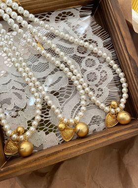 金属盾牌吊坠珍珠项链吾小历