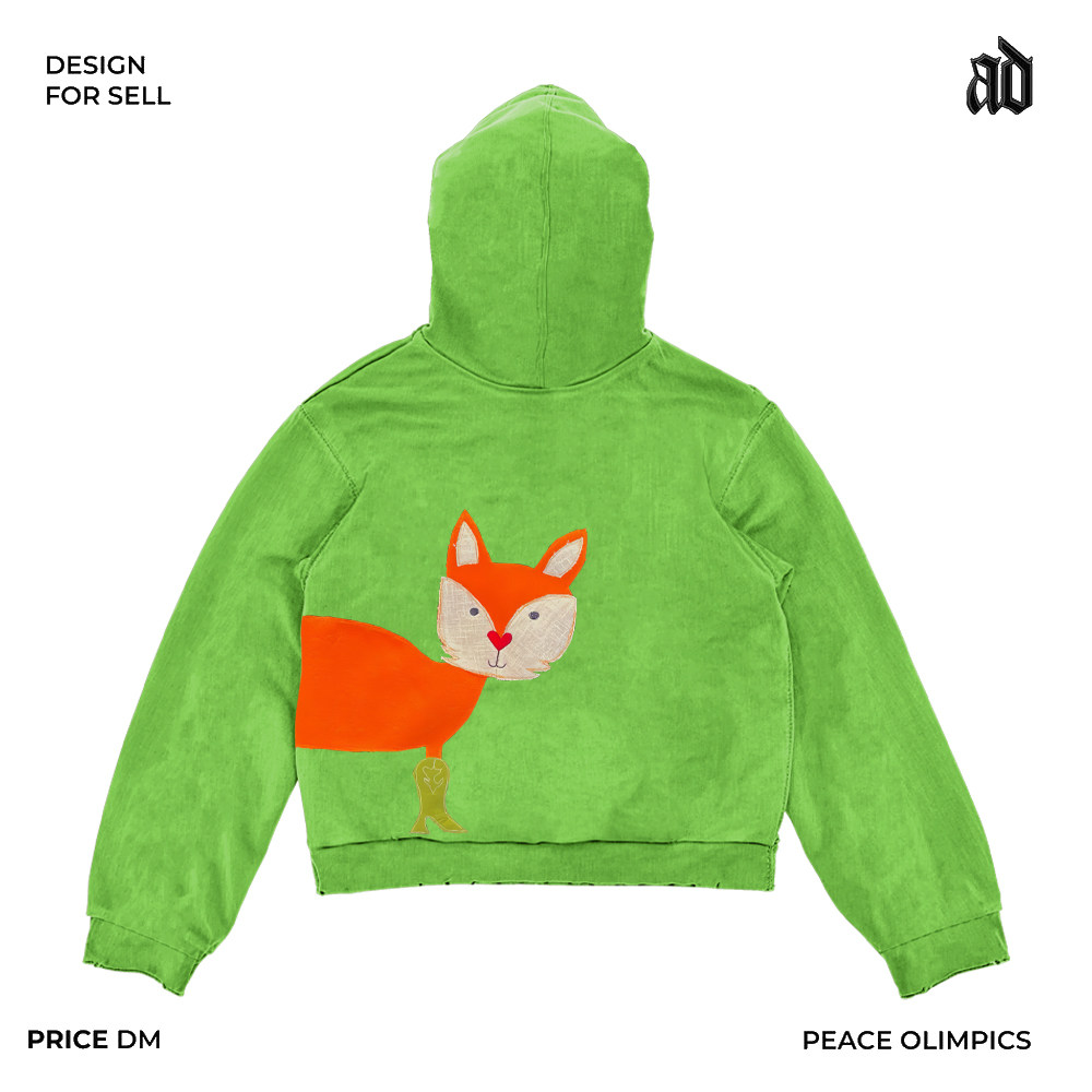 Mottled斑驳！ 原创艺术家贴布 ins风卡通狐狸创意设计感连帽卫衣,淘宝优惠券,粉丝福利购,淘宝优惠卷