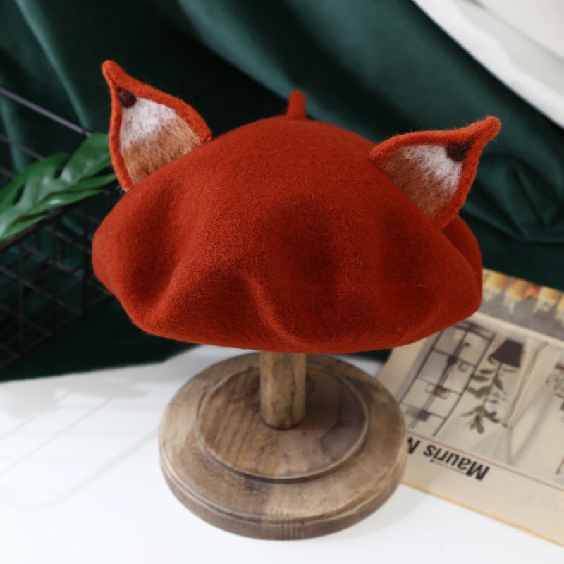 秋冬女帽可爱耳朵羊毛狐狸耳朵贝雷帽森林系画家帽亲子儿童贝雷帽,淘宝优惠券,粉丝福利购,淘宝优惠卷