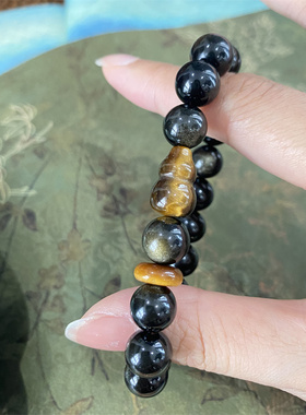 天然黑曜石手串黄虎眼情侣手串