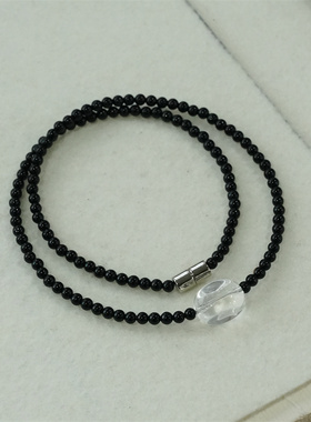 黑玛瑙白水晶锁骨链项链女款