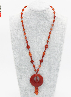 时尚天然红玛瑙长款玉髓水晶项链